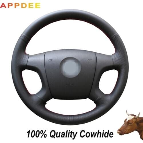 APPDEE Hand-stitched Black Genuine Leather Steering Wheel Cover for Old Skoda Octavia Skoda Fabia