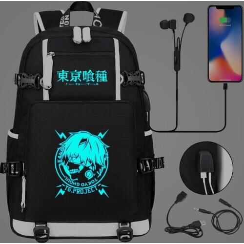 Luminous Anime Tokyo Ghoul USB Boys Girls Kids Book Bags Large Capacity Teenagers Schoolbags Women Men Laptop Travel Backpack