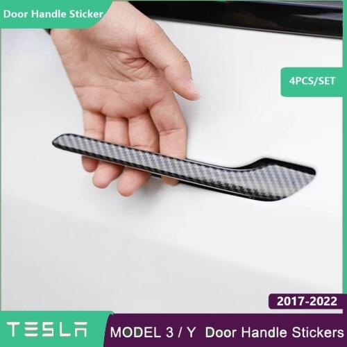 Car Door Handle Wrap Cover For Tesla Model 3 2021 Accessories Carbon Fiber ABS Protector Sticker Model3 Model Y Three