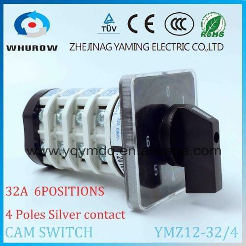Rotary switch YMZ12-32/4 electrical Combination Changeover cam switch 32A 4 pole 0-6 position sliver contacts high voltage