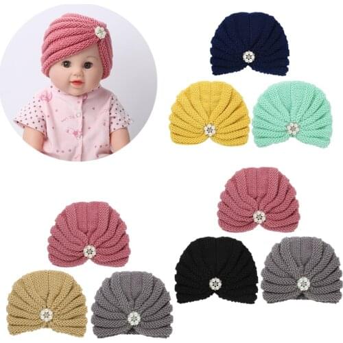 Knit Baby Hat Newborn Toddler Baby Girls Turban Winter Warm Knitted Hat with Rhinestone Slouchy Beanie Hat for Baby Headwraps