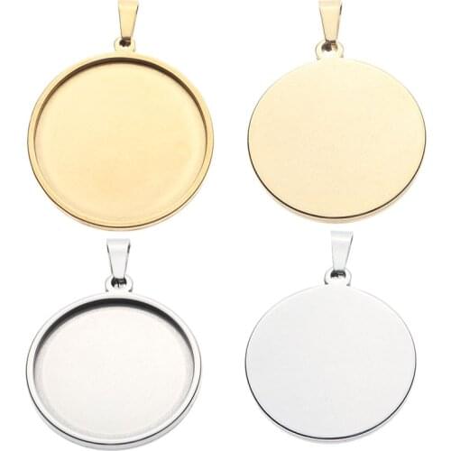 Xinyao 5pcs Stainless Steel 20mm 25mm 30mm 35mm 40mm Gold Steel Disk Base Blank Cabochon Trays Cabochon for DIY Base Setting