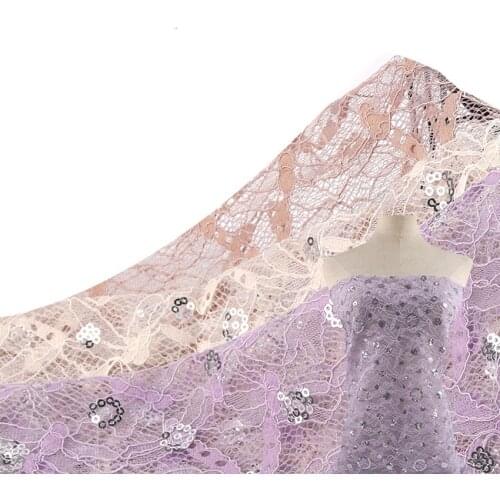 2021 Newest Cotton Lace Cloth Floral Embroidered Sequins Lace Cloth Womens Summer Cotton Cloth Hollow Lace Fabric