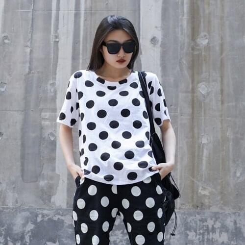 Ladies new summer casual fashion polka dot T-shirt round collar large size short sleeve T-shirt