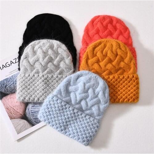 Women Hat Angora Winter Beanie Warm With Brim Autumn Skiing Accessory For Teen Sports Outdoors
