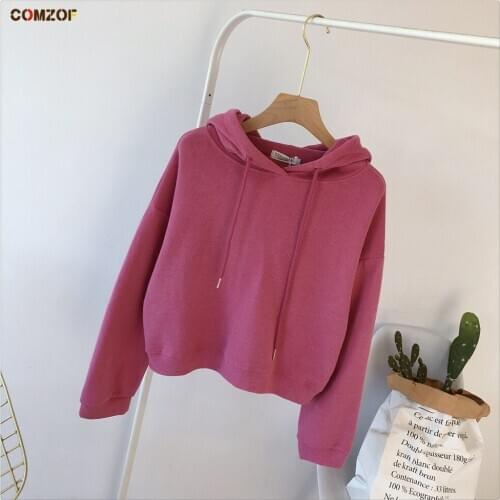 Solid Cropped Hoodies Women Long Sleeve Crop Top Autumn Sweatshirt Korean Pullover Short Hoodie Clothes Sudaderas Mujer