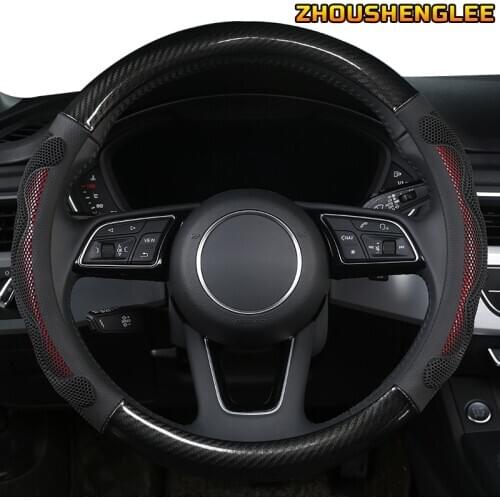 ZHOUSHENGLEE Microfiber Leather Car Steering Wheel Cover For Hyundai i20 i30 i40 Tucson Solaris ix35 Creta Santa fe Kona Elantra