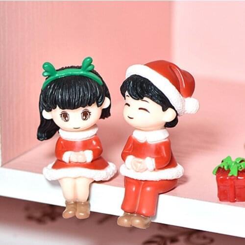 1pcs Cute Christmas Lover Couple Model Figurine DIY Miniature Bonsai Xmas Landscape Decor
