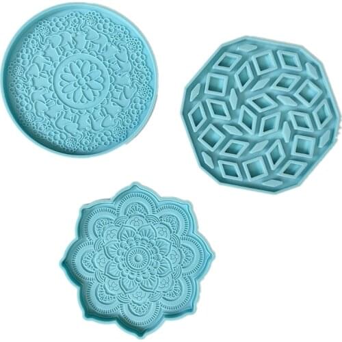 1 Pc Mandala Hollow Lucky Elephant Coaster Epoxy Resin Mold Flower Tray Cup Mat Silicone Mould DIY Crafts Decoration Making Tool
