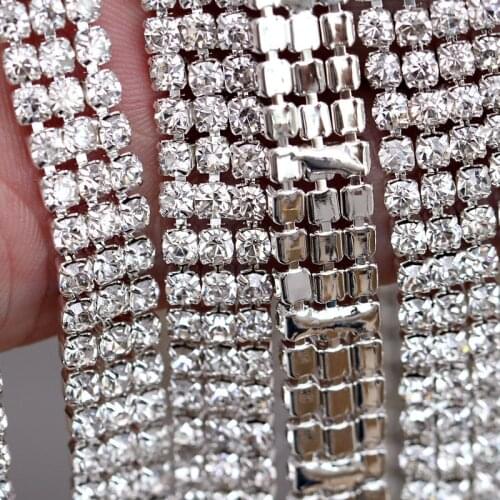 1 Yard 3 Rows White Rhinestone Cup Chain Wedding Dress Decoration Trim Applique Sew on Garment Bags Horse Browbands Accessories