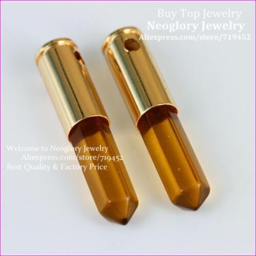 10PCS/LOT Natural Gems Crystal Quartz Point Bullet Pendant Hexagon Lemon Quartz Druzy Pendant Gold Color Casing Pendant
