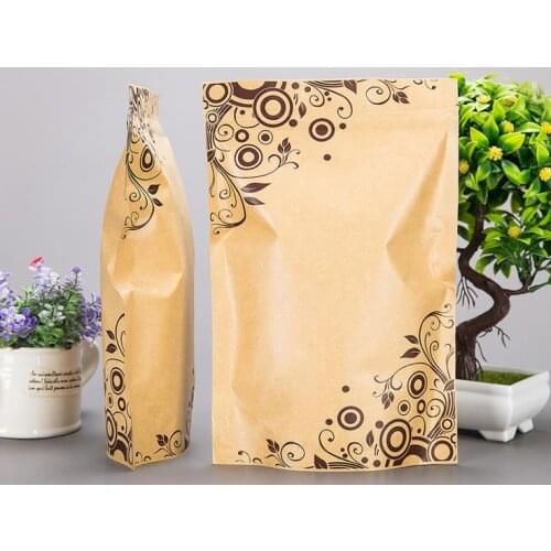 1000pcs/lot Brown stand up kraft paper aluminium foil bag with printing, Reclosable craft aluminizing pouches SN3805