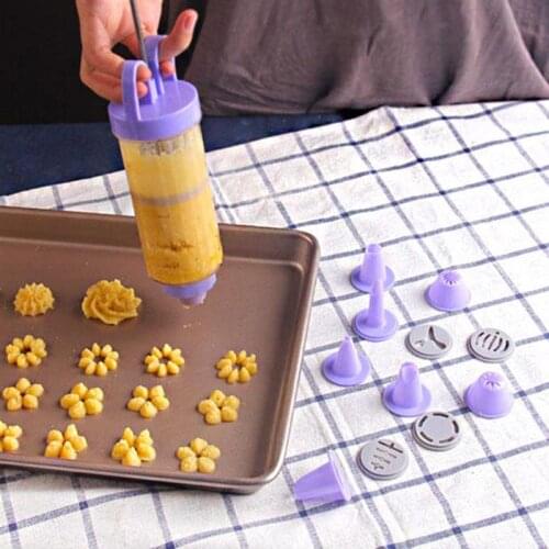 19pcs Cream Cake Making Maker Cookie Biscuit Pump Press Machine Flower Mouth Kitchen Mold Tools Set Random Flower Pattern