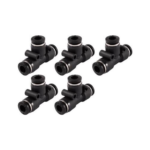 5 Pcs 6mm to 6mm T Shaped 3 Way Air Pneumatic Quick Fitting Coupler Black
