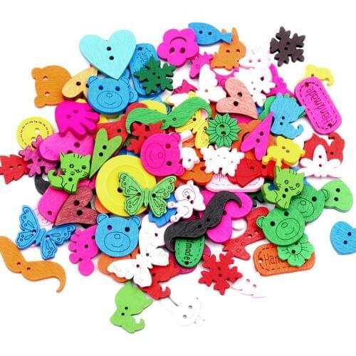 50Pcs Mixed 2 Holes Multicolor Wood Sewing Buttons For Kids Clothes Scrapbooking Decorative Botones Needlework DIY Accessories