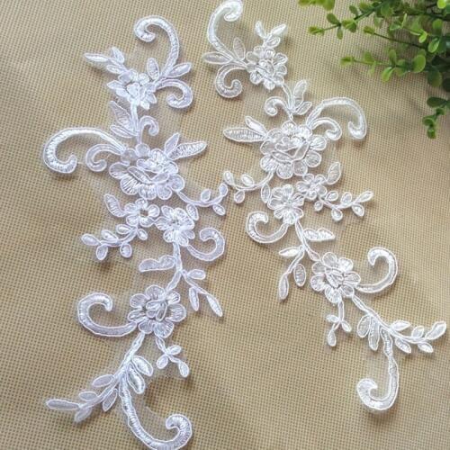 6PC 25*9cm White Wedding Dresses Lace Applique Accessories Embroidery Lace Applique Fabric DIY Lace Trim