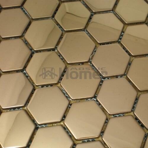 Free shipping, 26mm honeycomb pattern stainless steel metal mosaic tile ,rose golden color hexagon metal mosaic for wall tile