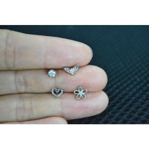 Free shippment LOT50pcs Body Jewelry Piercing -1.2X8MM Flowers Heart Shape Lip Labret Ring Ear Helix Bar Lip Piercing Sliver
