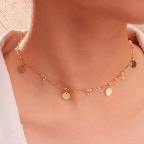 Fashion Metal Geometric Necklaces Womens TRENDY Neck Chain Alloy Golden Wafer Crystal Pendant Necklaces Jewelry for Girls