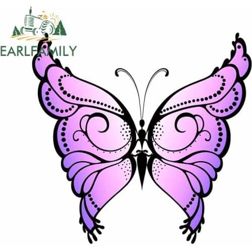 EARLFAMILY 13cm x 12.4cm Purple Butterfly Car Stickers Vinyl JDM Bumper Trunk Truck Graphics Windshield Bumper Windows Anime
