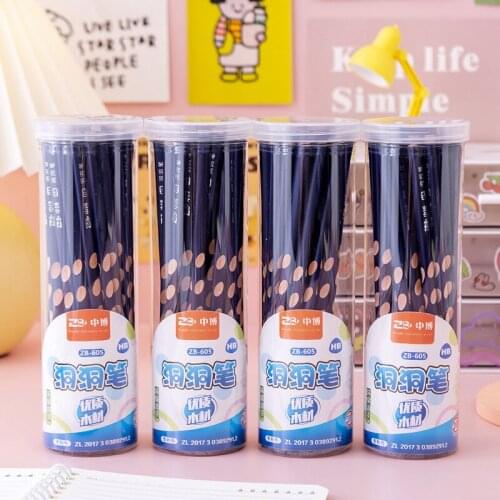 60PCS Hole Pencil Elementary School Students Triangle Grip HB Kindergarten Correcting Grip Attitude HB Beginner Hexagon Rod