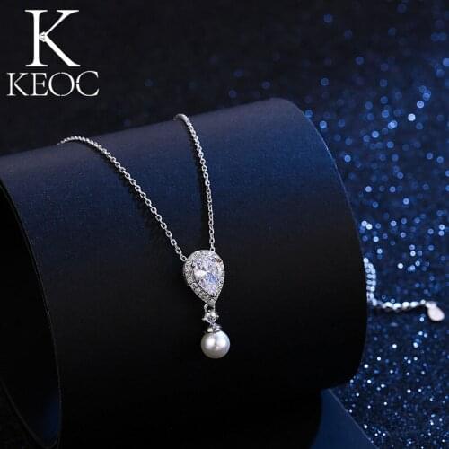 Keoc New Zircon Water Drop Tassel Pearl Lady Necklace Pendant Wedding Engagement Bride Fashion Luxury Jewelry Gifts