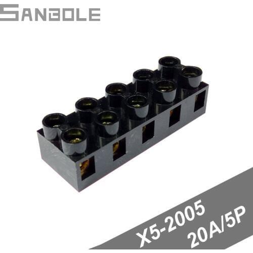 Terminal block X5-2005 20A/5P 600V Barrier Fixed Type Base Connection JX5-2005 Black Terminale Dual Row (10PCS)