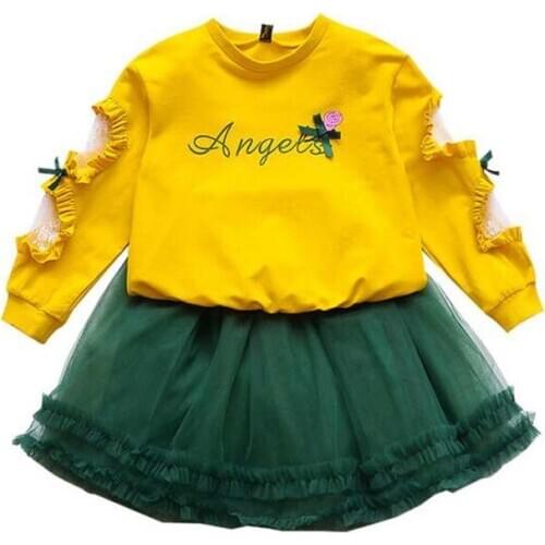 Childrens clothing sets long sleeve T-shirt+skirts girls spring autumn cotton 2 pcs sets fashion fairy pullover+skirts sets
