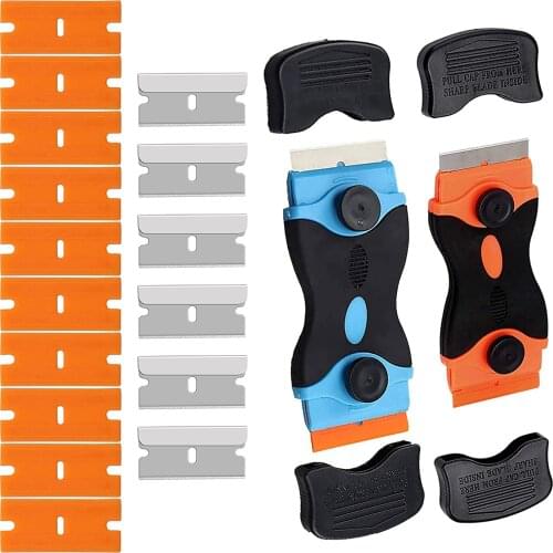 Multi purpose and mini razor with 4 Plastic blades and 4 metal blades for label sticker decal removal automatic window