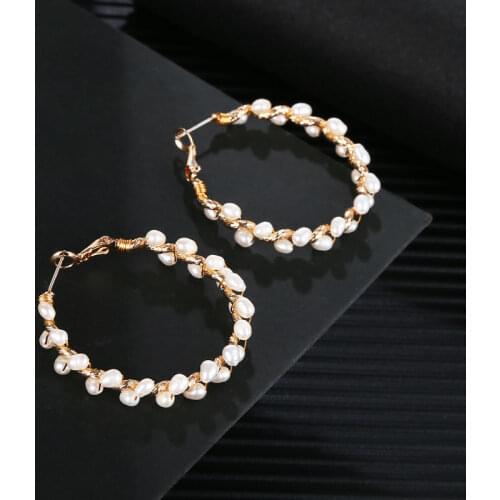 Fashion personality hollow out big hollow round shape natural freshwater pearl drop pendant 18K Gold Plated Earring for women