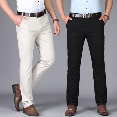 New Summer Thin Mens Business Casual Pants Cotton Long Straight Slim Pants Solid High Quality Male Dress Trousers 29-42