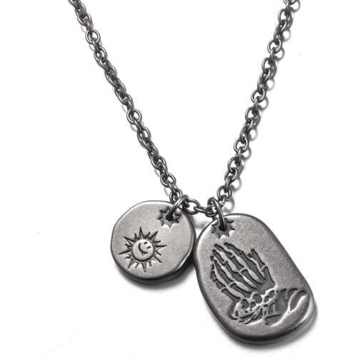 Vintage Retro Prayer Mens Necklace Sun Coin Round Praying Hands Rectangle Pendant Necklaces Christian Jewelry Stainless Steel