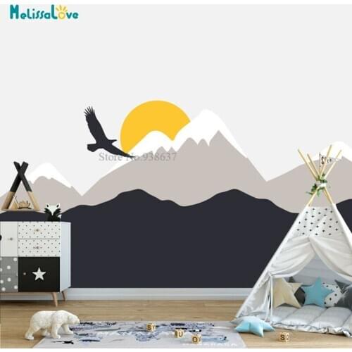 Large Size Hilltop Mountain Wall Decal DIY self-adhesive Nursery Bird Sun Mountain Mural Home Decorative Sticker BA994