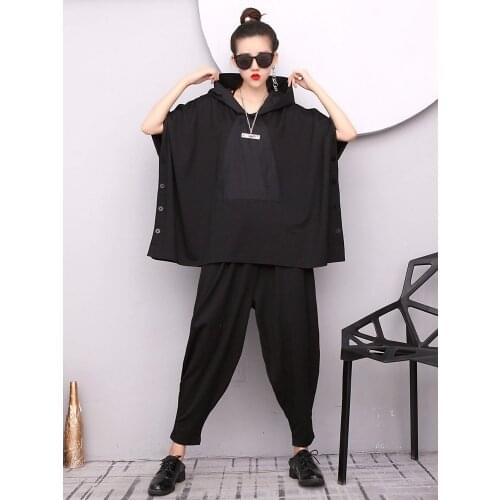 Plus Size Two Piece Set Pullover Sweat Pants Women Suit 2 Piece Set Womens tracksuit set 2 pieces Black 2021 Spring LT213S50