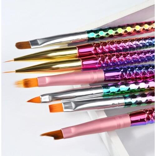 Mermaid Rainbow Fish Tail Brush Sculpture Dotting Tool Nail Art Line Painting Liner Stripe Shape Nail Brush Drawing Manicure Pen