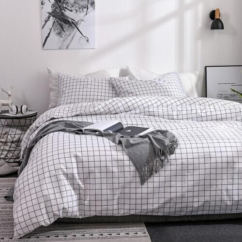 Gird Duvet Cover Set Pillowcase for Women Girls Boys Plaid Striped Ins Chic Twin Queen King Size Home Bedclothes Bedding Set