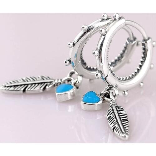 Original Spiritual Feathers Hanging Earrings For Women 925 Sterling Silver Earring Wedding Gift DIY Jewelry