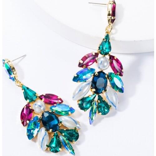 Korean Long Texture Statement Bearrings Colorful Purple Crystal Geometric Earrings Fashion Simple Party Ins Earrings
