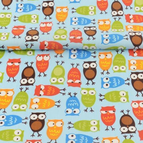 Scrapbooking Tissue Crafts Quilting Patchwork Blue Cotton Fabric Cute Owls Design Sewing Bedding Twill Cloth Tecido Decoration