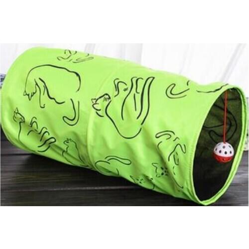 Pet cat tunnel toy fluorescent green layer with bell foldable cat cat tunnel Cat supplies fluorescent green