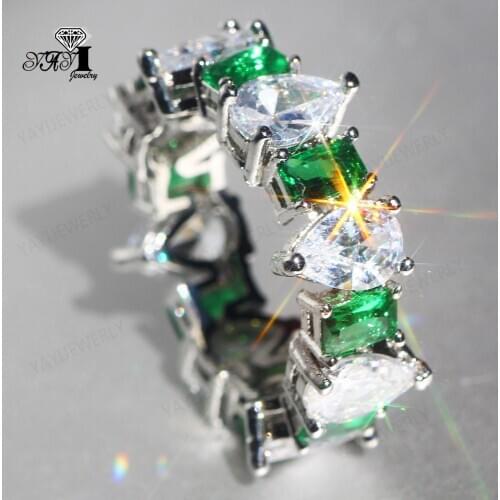 YaYI Jewelry Fashion Princess Cut Whole Circle 14CT White Green Zircon Silver Color Engagement Lovers wedding Party Rings 1444