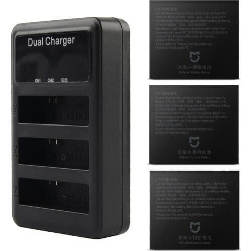 Mijia 4K Battery Dual Batteries Charger 3 Slot LCD Charging Battery Case For Xiaomi Mijia Mini Action Sports Camera Accessories