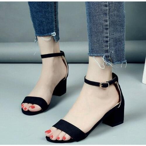 2020 Summer Women Shoes Gladiator Buckle Strap Cover Heel Fashion Chunky Ladies Sandals For Woman Ankle Strap Footwear