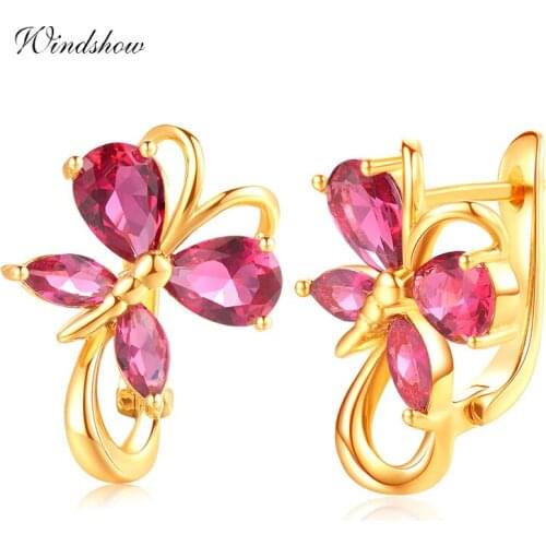 Red AAA CZ Zircon Bluetterfly Yellow Gold Color Loop Huggie Small Hoops Earrings for Women Luxury Jewelry Aros Aretes oorbellen