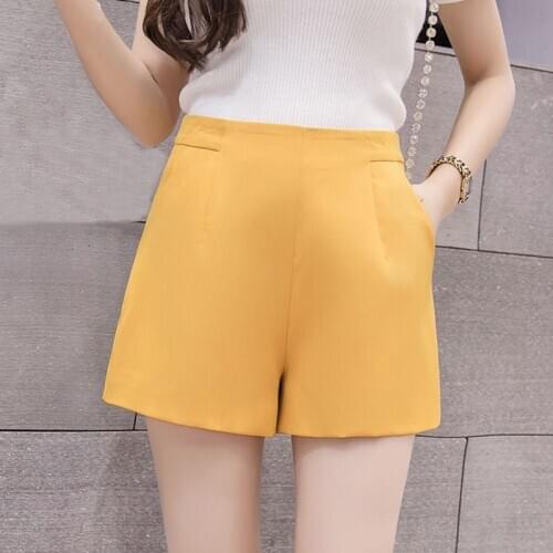 2019 New Lady Womens Fashion High Waisted Wide Leg Xxl Ginger Black Shorts , Casual Woman Women Yellow Shorts