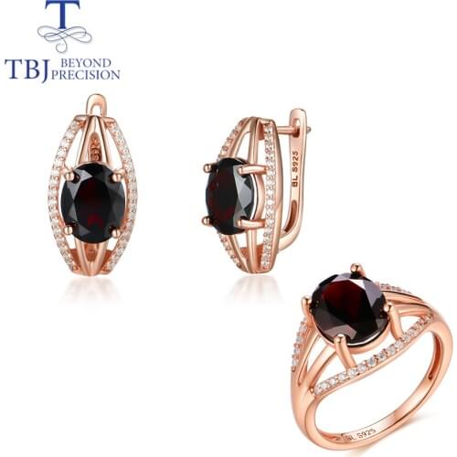 TBJ,2021 New natural 10ct Black Garnet Jewelry set oval cut 8*10mm zambia gemstone jewelry 925 sterling silver earring ring