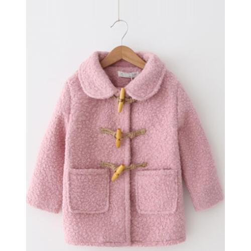 Girls woollen coat with horn buckle cotton coat