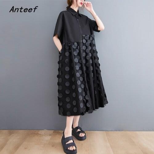 Short sleeve black cotton mesh vintage dresses for women casual loose long woman summer shirt dress elegant clothes 2021