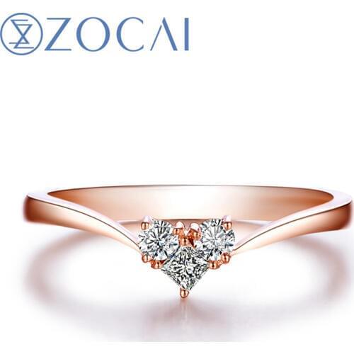 ZOCAI Diamond Ring Heart Shape 100% natural Real 0.13 CT Diamond Engagement Ring 18K Rose Gold (Au750) W06407