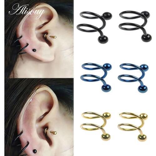 Alisouy 1PC 16G/1.2mm ear plug 7 Color Double Twister Spiral Ear Cartilage Hedix Piercing Helix Piercing Nose Ring Body Jewelry